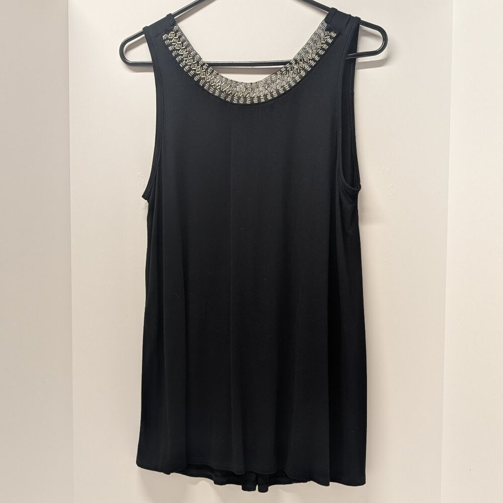 Vocal Black Tank Tunic Top w/ Embellished Neckline